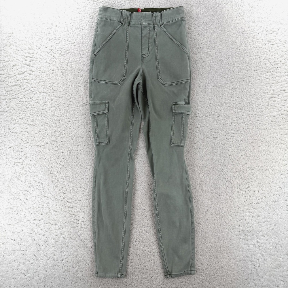 Spanx Cargo Pants Womens M Green Twill Skinny Leg Elastic Waist Stretch Casual